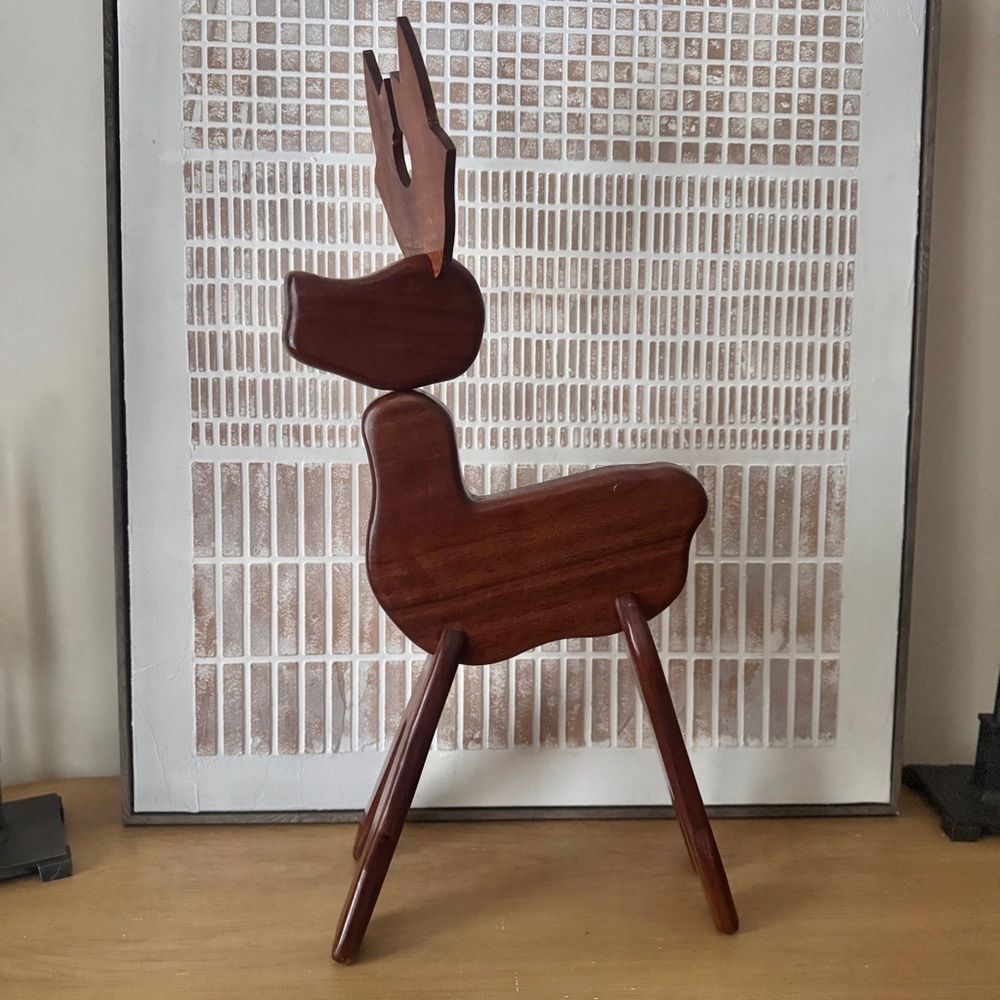 Vintage Carved Wood Reindeer - Holiday Decor